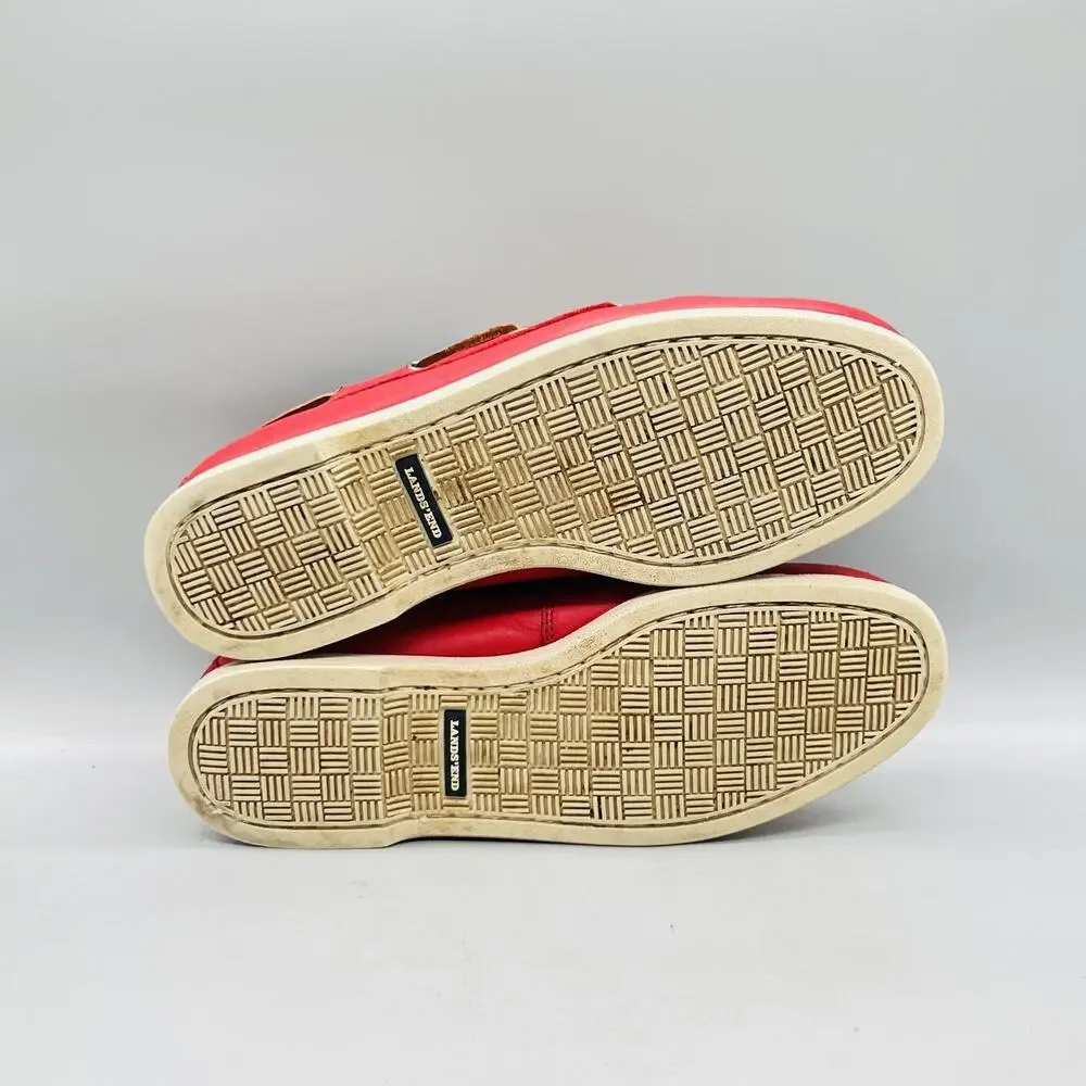 Lands' End Shoes Mens 10 Red Leather 2 Eye Boat Moc Toe Casual Comfort Nautical
